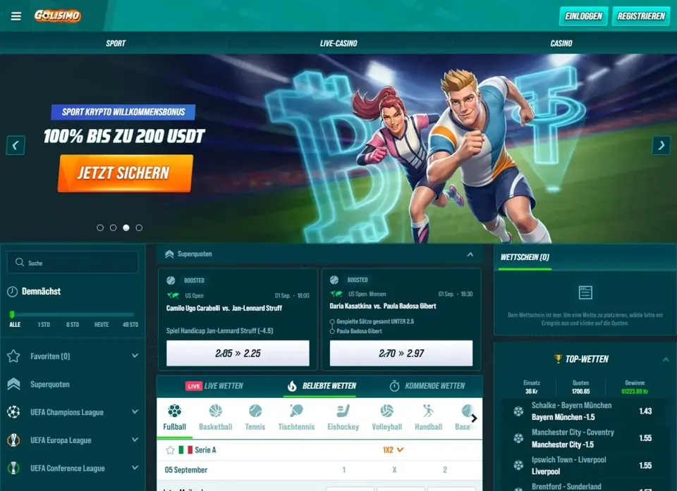 Golisimo casino lobby and game navigation