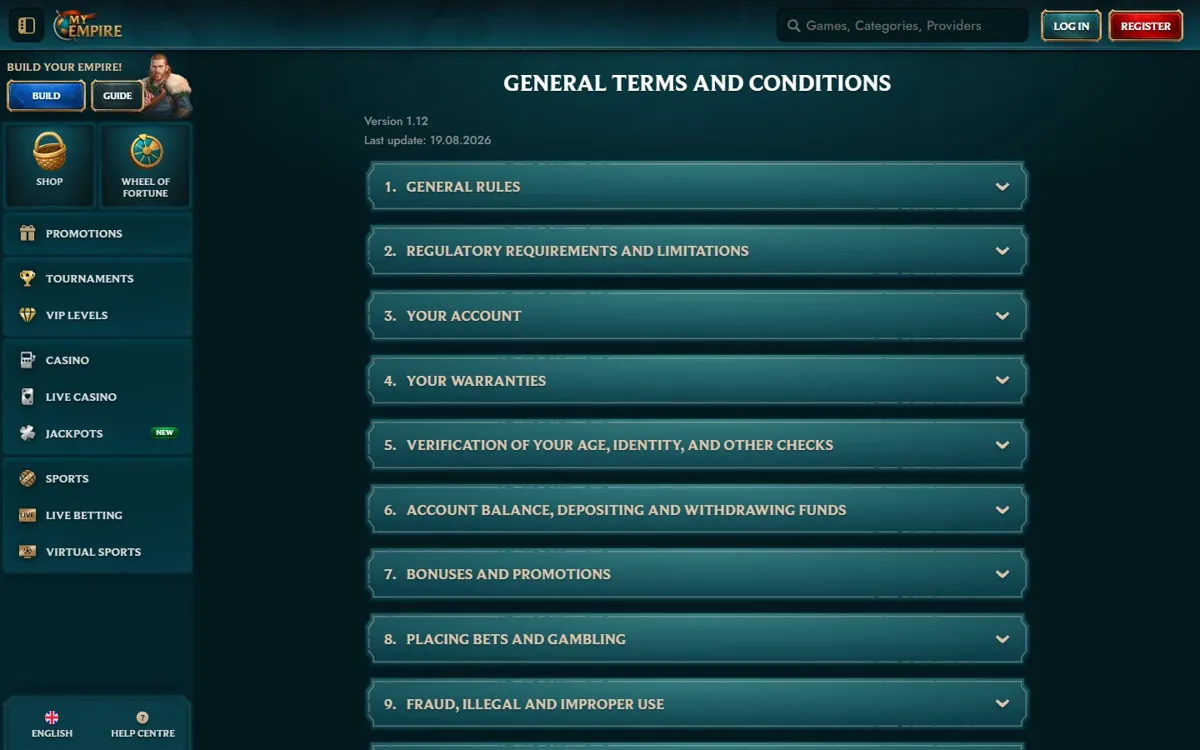 MyEmpire general account terms