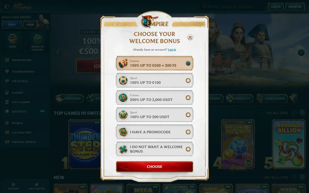MyEmpire country selection before registration