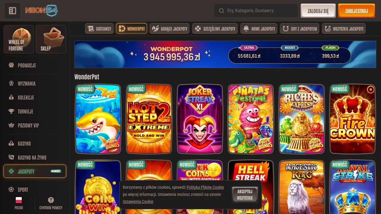 Neon54 casino interface used in the PKS withdrawal guide