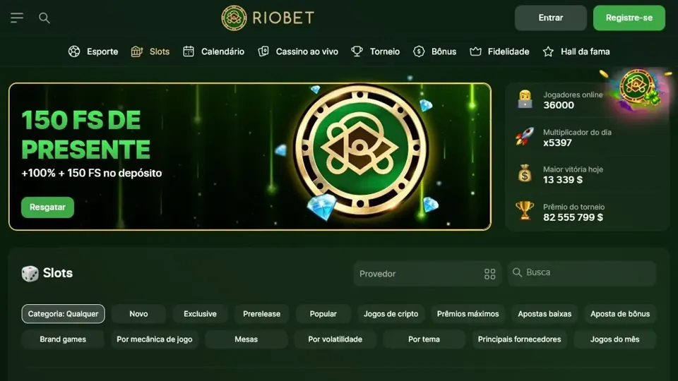 Riobet casino lobby and game navigation