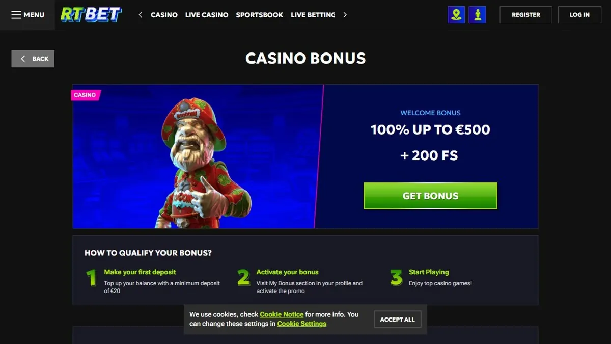 RTBet welcome-bonus promotion
