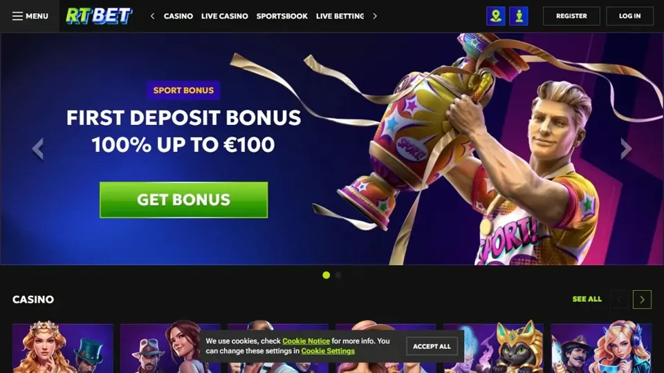 RTBet casino homepage shown in the PKS review