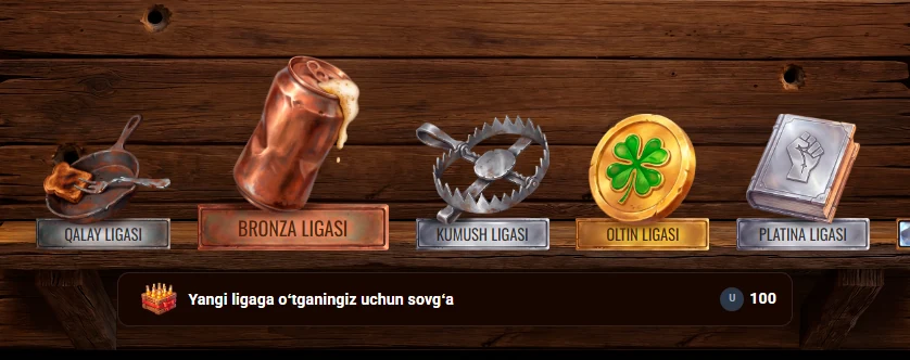 Beer Casino liga darajalari va mukofot oynasi